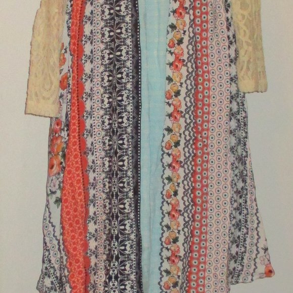 Patchwork Dress Lightweight Multicolor Off White Ivory Lace Sleeves S Hippee - Picture 11 of 12